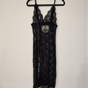 Slip Midi Dress Lace Black High Thigh Slit